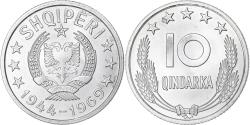 World Coins - Albania, 10 Qindarka, 1969, Aluminum, , KM:45