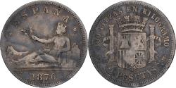 World Coins - Spain, Provisional Government, 2 Pesetas, 1873, Madrid, Silver,