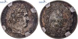 World Coins - France, Louis Philippe I, 1/4 Franc, 1841, Paris, Silver, GENI,