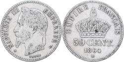 World Coins - France, 50 Centimes, Napoléon III, 1864, Strasbourg, Silver,