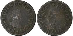 World Coins - France, Henri IV, Double Tournois, 1607, Paris, Copper,