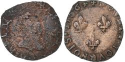 World Coins - France, Henri III, Double Tournois, 1586, La Rochelle, Copper,