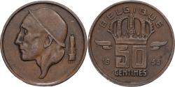 World Coins - Belgium, Baudouin I, 50 Centimes, 1955, Brussels, Bronze, , KM:144
