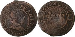 World Coins - France, Louis XIII, Double Tournois, 1628, Lyon, Copper,
