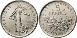 World Coins - France, 5 Francs, Semeuse, 1980, MDP, série FDC, Copper-Nickel Plated Nickel
