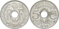 World Coins - France, 5 Centimes, Lindauer, 1938, Paris, star, Maillechort,