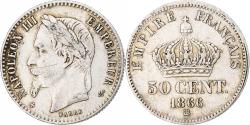 World Coins - France, Napoleon III, 50 Centimes, 1866, Strasbourg, , Silver