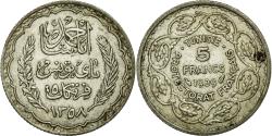 World Coins - Coin, Tunisia, Ahmad Pasha Bey, 5 Francs, 1939, Paris, , Silver, KM:264