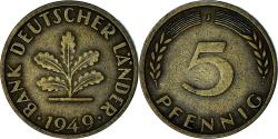 World Coins - GERMANY - FEDERAL REPUBLIC, 5 Pfennig, 1949, Hambourg, Brass Clad Steel