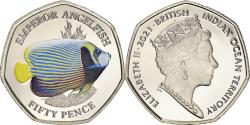 World Coins - Coin, British Indian Ocean, Emperor Angelfish, 50 Pence, 2021, FDC.colorisée.