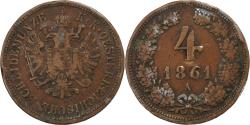 World Coins - Austria, Franz Joseph I, 4 Kreuzer, 1861, Vienna, Copper,