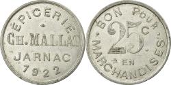 World Coins - Coin, France, Epicerie, Ch.MALLAT, Jarnac, 25 Centimes, 1922,
