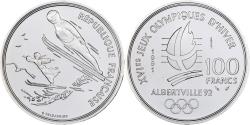 World Coins - France, 100 Francs, Albertville - Saut à ski, 1991, Monnaie de Paris, ESSAI