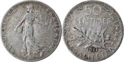 World Coins - Coin, France, Semeuse, 50 Centimes, 1911, , Silver, KM:854, Gadoury:420