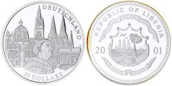 World Coins - Coin, Liberia, 20 Dollars, 2001, Germany.BE, , Silver