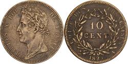 World Coins - French Colonies, Charles X, 10 Centimes, 1825, Paris, Bronze,
