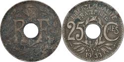 World Coins - France, 25 Centimes, Lindauer, 1933, Copper-nickel, , Gadoury:380