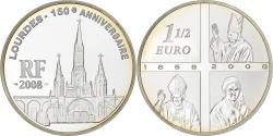 World Coins - France, 1-1/2 Euro, Lourdes 150e Anniversaire, 2008, Paris, Silver,