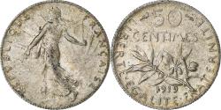 World Coins - France, 50 Centimes, Semeuse, 1919, Paris, Silver,