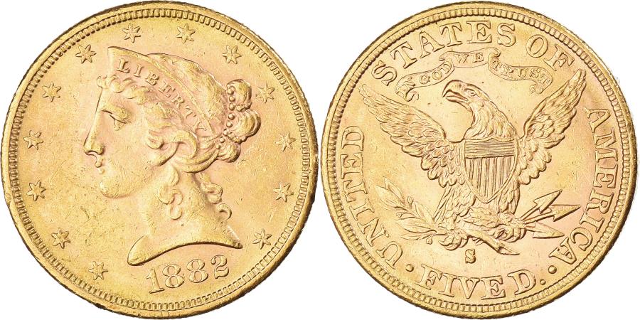 US Coins - Coin, United States, Coronet Head, $5, Half Eagle, 1882, San Francisco