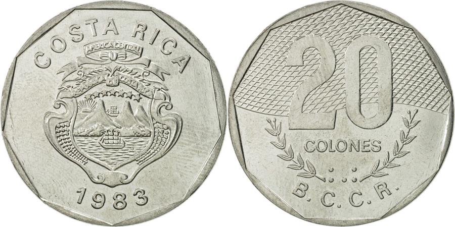 Costa Rica, 20 Colones, 1983, , Stainless Steel, KM:216.1 | North ...