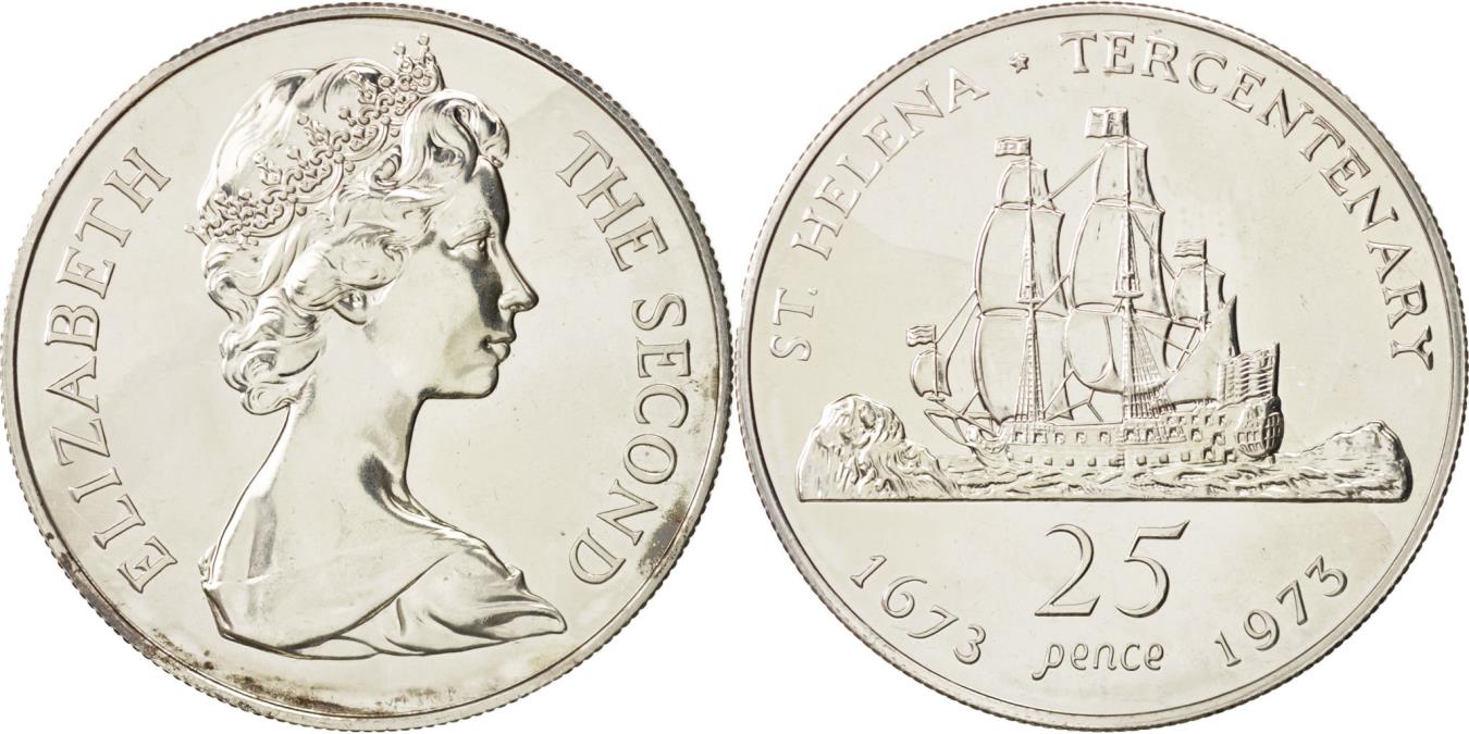 Coin, Saint Helena, Elizabeth II, 25 Pence, Crown, 1973, , Copper