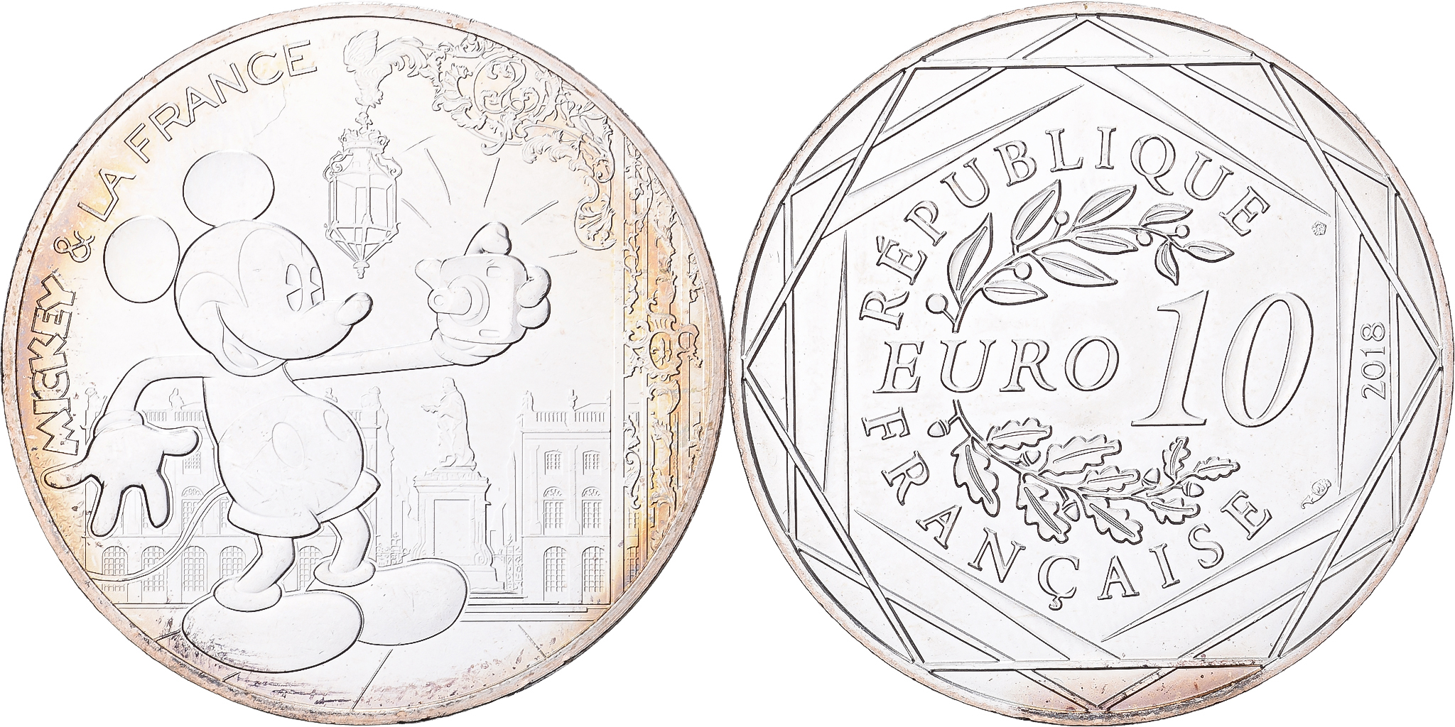 Disney ミッキーマウス2018年10ユーロ PLACE France, 10 Euro, Mickey & la France - Dans la place, 2018, Monnaie