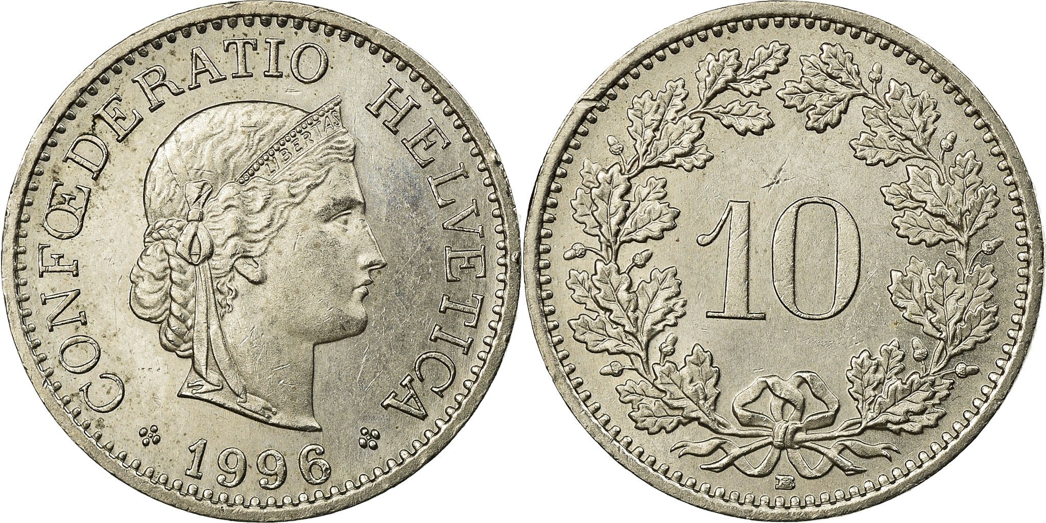 Coin, Switzerland, 10 Rappen, 1996, Bern, , Copper-nickel, KM:27
