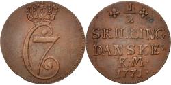 World Coins - Denmark, Christian VII, 1/2 Skilling, 1771, Copenhagen, Copper,