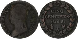 World Coins - France, 5 Centimes, Dupré, AN 8/5, Paris, Copper,