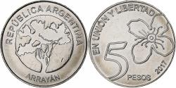 World Coins - Argentina, 5 Pesos, 2017, Buenos Aires, Nickel plated steel,