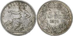 World Coins - Switzerland, 5 Francs, Helvetia, 1874, Bruxelles, Silver, , KM:11