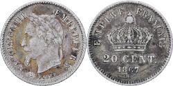 World Coins - France, Napoleon III, 20 Centimes, 1867, Strasbourg, Silver,