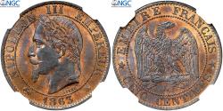 World Coins - France, Napoleon III, 5 Centimes, 1863, Paris, Bronze, NGC, , Gadoury:155