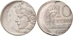 World Coins - Coin, Brazil, 10 Centavos, 1967, error off center strike,
