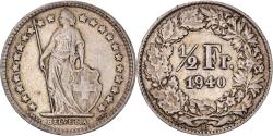 World Coins - Coin, Switzerland, 1/2 Franc, 1940, Bern, , Silver, KM:23