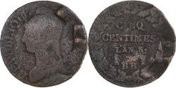 World Coins - France, 5 Centimes, Dupré, AN 8/5, Strasbourg, Copper,