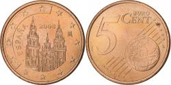 World Coins - Spain, 5 Euro Cent, 2008, Madrid, Copper Plated Steel,
