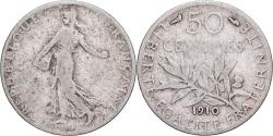 World Coins - France, 50 Centimes, Semeuse, 1910, Paris, Silver, , Gadoury:420