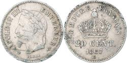 World Coins - France, Napoleon III, 20 Centimes, Napoléon III, 1867, Strasbourg, Silver