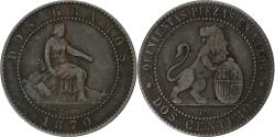 World Coins - Spain, 2 Centimos, 1870, Barcelona, Bronze,