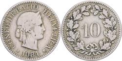 World Coins - Switzerland, 10 Rappen, Libertas, 1884, Bern, Copper-nickel, , KM:27