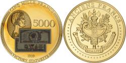 World Coins - France, Medal, Les Anciens Francs, billet de 5000 Francs Victoire, Copper Gilt