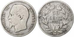 World Coins - FRANCE, 50 Centimes, 1858, Paris, , Silver, Gadoury #414, 2.07