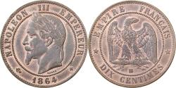 World Coins - France, Napoleon III, 10 Centimes, 1864, Strasbourg, Bronze,