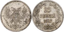 World Coins - Finland, Nicholas II, 25 Penniä, 1917, Helsinki, Civil War, Silver,