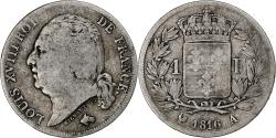 World Coins - France, Louis XVIII, Franc, Louis XVIII, 1816, Paris, Silver,