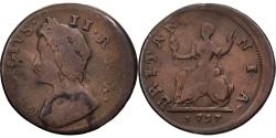 World Coins - United Kingdom, George II, 1 Farthing, 1737, London, Off-centered, Copper