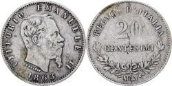 World Coins - Italy, Vittorio Emanuele II, 20 Centesimi, 1863, Milan, Silver,