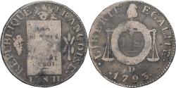 World Coins - France, Sol, Sol aux balances françoise, 1793, Lyon, Bronze,